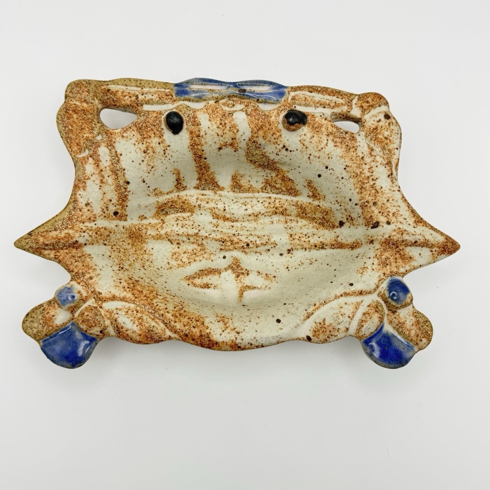 Tom Chamberlain Art‎ Pottery Blue Crab Dish Handcrafted Stoneware Coastal Decor